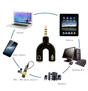 [2241] Headphone To Headset & Microphone For PC Pad Jack Plug Cell Phone Adapter