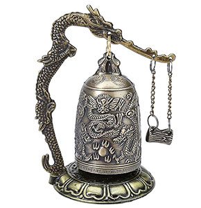 [2052] Zinc Alloy Vintage Bronze Lock Dragon Carved Bell Fengshui Geomancy Home