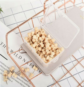 [2705] 100X Brown Wood Push Pins Wooden Drawing Thumb Pin for Office