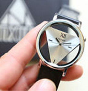 [2394] Leather Band Stainless Steel Sport Analog Quartz Women Mens Wrist Watch