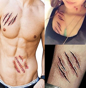 [2222] Removable 3D Scary Zombie Tattoos Costume MakeUp Realistic Injury Wound